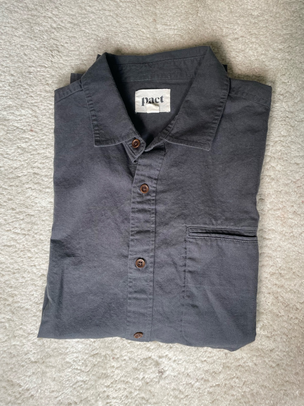 PACT - mens - linen cotton blend Button-Up Shirt in charcoal Gray